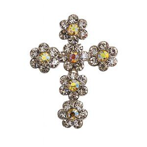 Crystal Silver Tone Cross Brooch‎